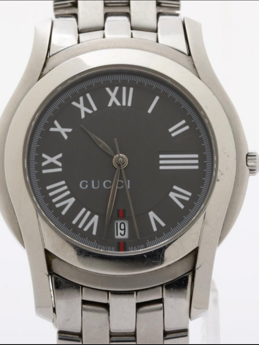Vintage Gucci Watch Swiss Made Black Dial Date Stainless Steel w/ Box